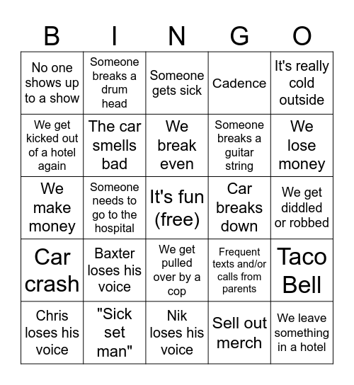 Green Forest and Spunt World Tour Bingo Card