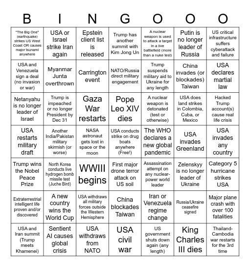 2026 Bingo Card