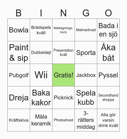 Sällskaps Bingo Card