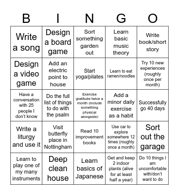 Year goal bingo 2026 Bingo Card
