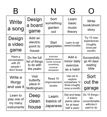 Year goal bingo 2026 Bingo Card