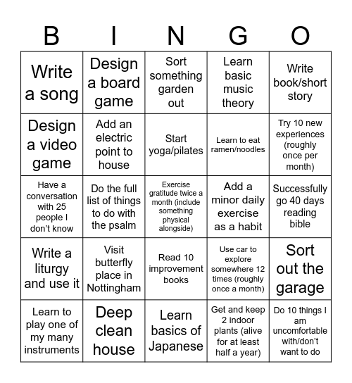Year goal bingo 2026 Bingo Card