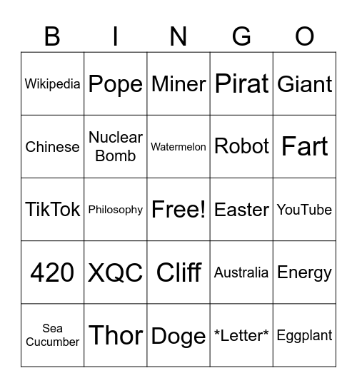 xqc Bingo Card