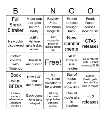 2026 Bingo Card Bingo Card