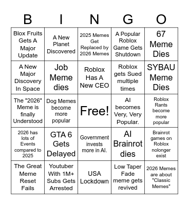 Crazy's 2026 Prediction Card Bingo Card