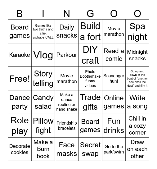 S+ Bingo Card