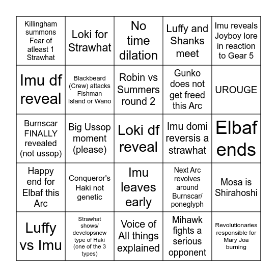 ONE PIECE 2026 Bingo Card