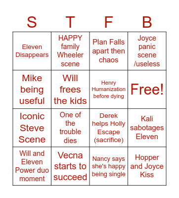 Stranger Things Finale Bingo Card