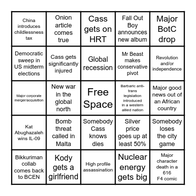 Cass 2026 Bingo Card