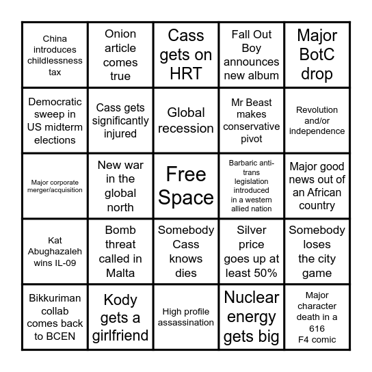 Cass 2026 Bingo Card