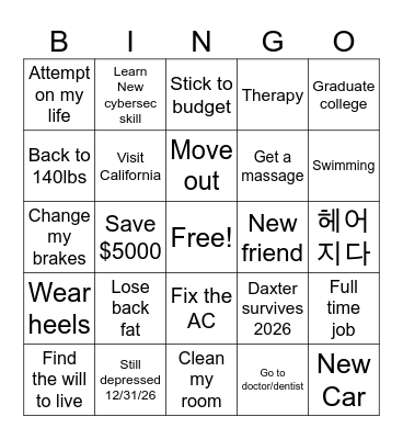 2026 Bingo (On to 30...) Bingo Card