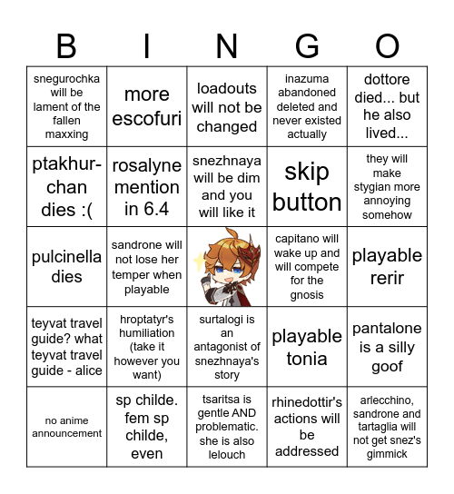 genshin 2026 Bingo Card