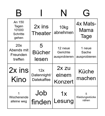 Julias 2026 Bingo Card