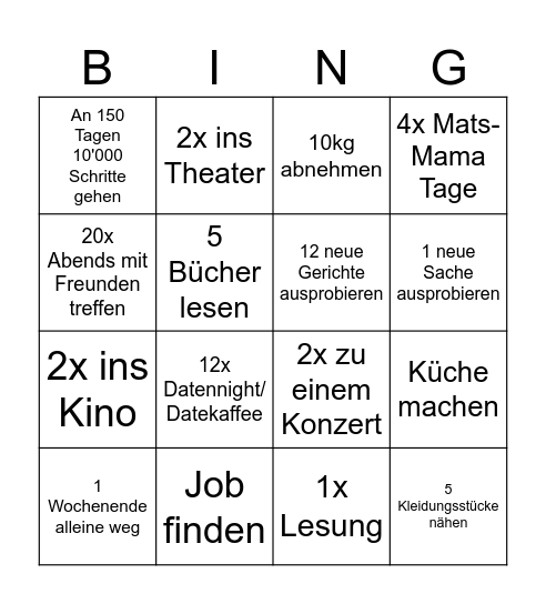 Julias 2026 Bingo Card