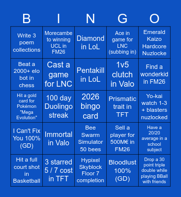 2026 Bingo Card Bingo Card