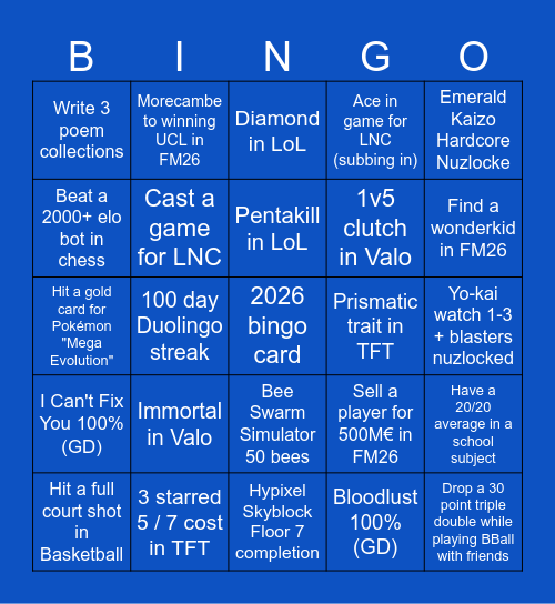 2026 Bingo Card Bingo Card
