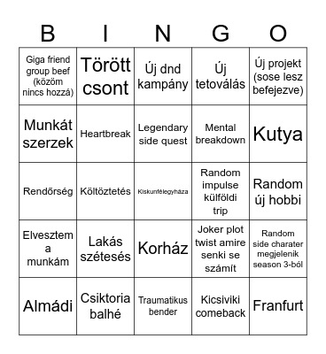 The official Mosonczy 2026 bingo Card