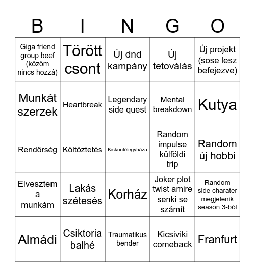 The official Mosonczy 2026 bingo Card