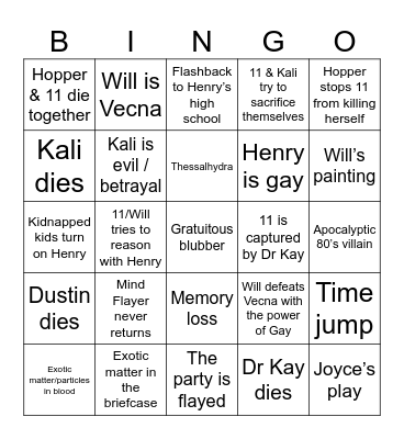 Stranger Things Finale Bingo Card