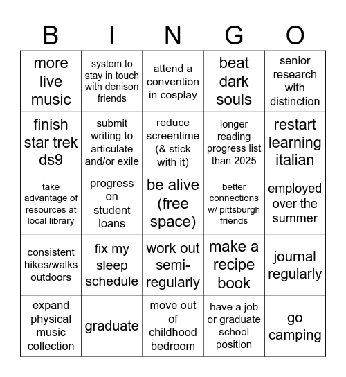 new year's resolutions 2026 Bingo Card