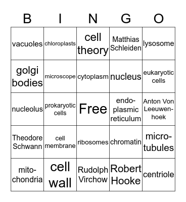 Cells Bingo Card