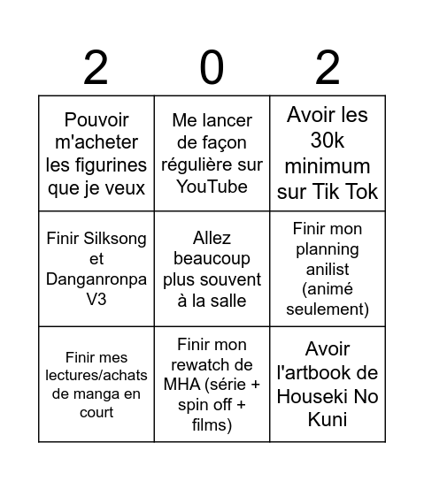 Bingo année 2026 Bingo Card