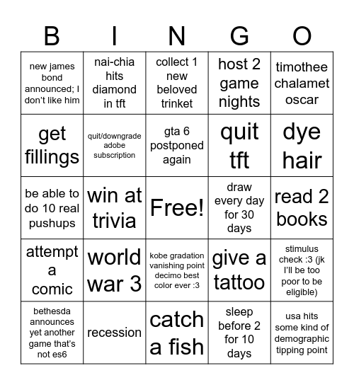 2026 Bingo Card