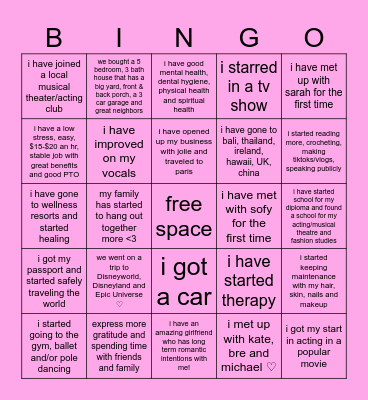 my personal 2026 bingo Card