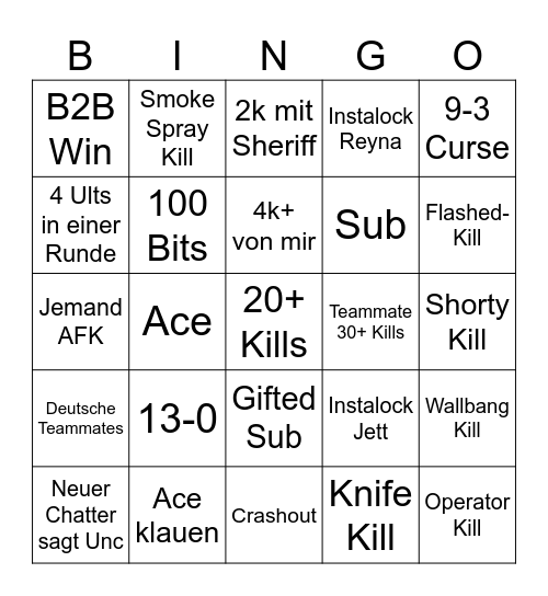 Valo Bingo Card