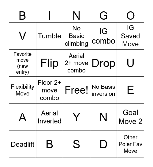 Pole Bingo Card