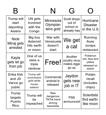 2026 Bingo Card Bingo Card