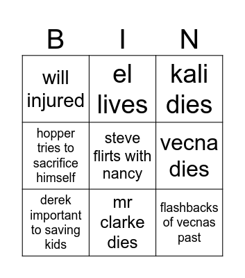 stranger thingy Bingo Card