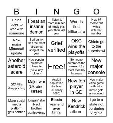 2026 Bingo Card