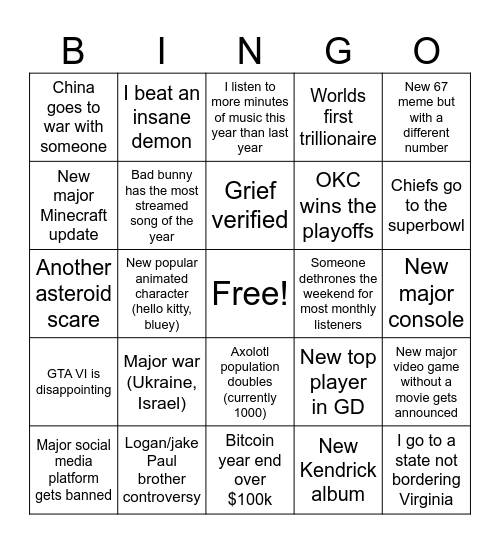 2026 Bingo Card