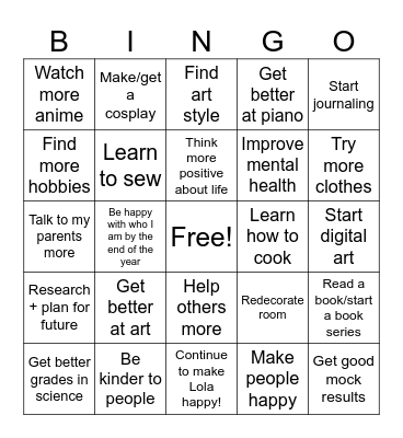 2026 goals Bingo Card