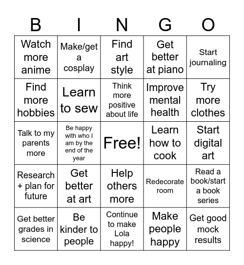 2026 goals Bingo Card