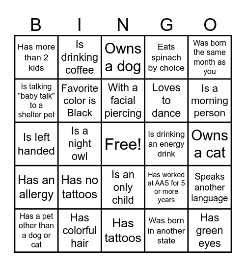 Find a Coworker Who.... Bingo Card