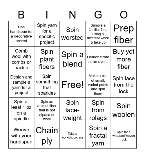 SWIC Intermediate Bingo Card