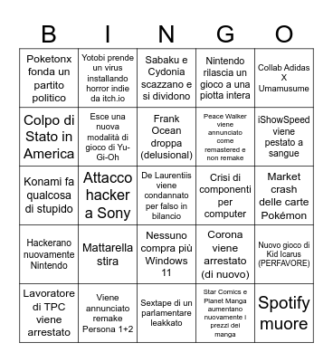 Bingo 2026 Bingo Card