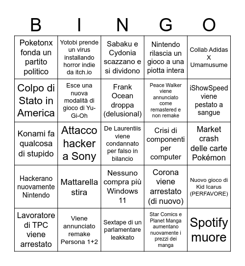 Bingo 2026 Bingo Card