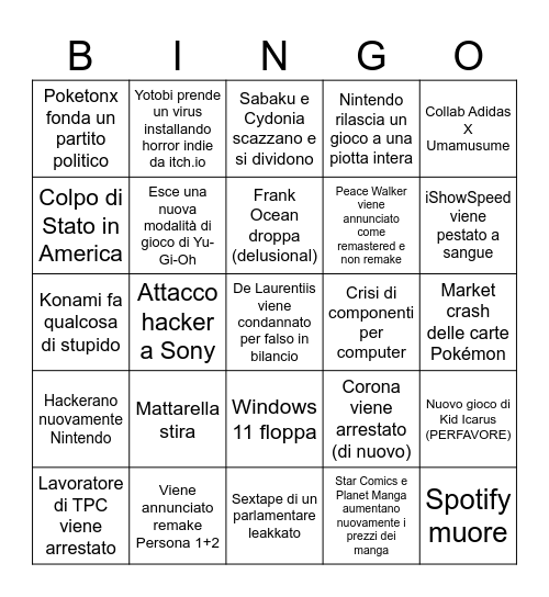Bingo 2026 Bingo Card
