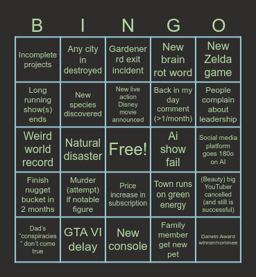 2026 bingo card Bingo Card