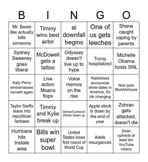 2026 Bingo Card