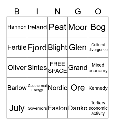The British Isles & Nordic Nations Bingo Card