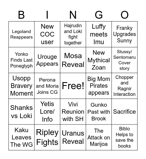 2026 One Piece Bingo Card