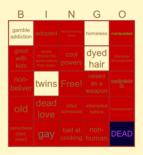 OCs bingo Card