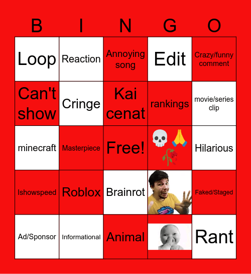 Youtube Shorts Bingo Card