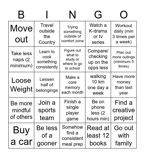 Martins 2026 Goals Bingo Card