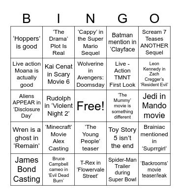 Movie bingo Card