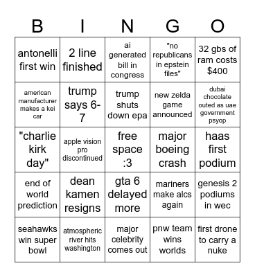 2026 bingo Card